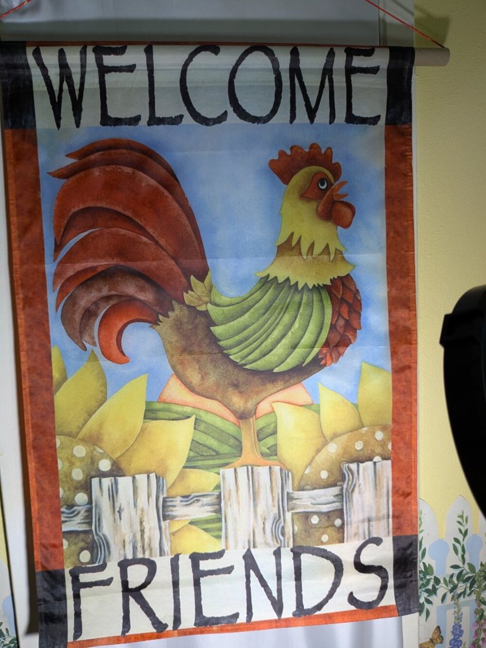 Vintage Jetmax Autumn Rooster Welcome House Banner Flag Fall Large Farmhouse